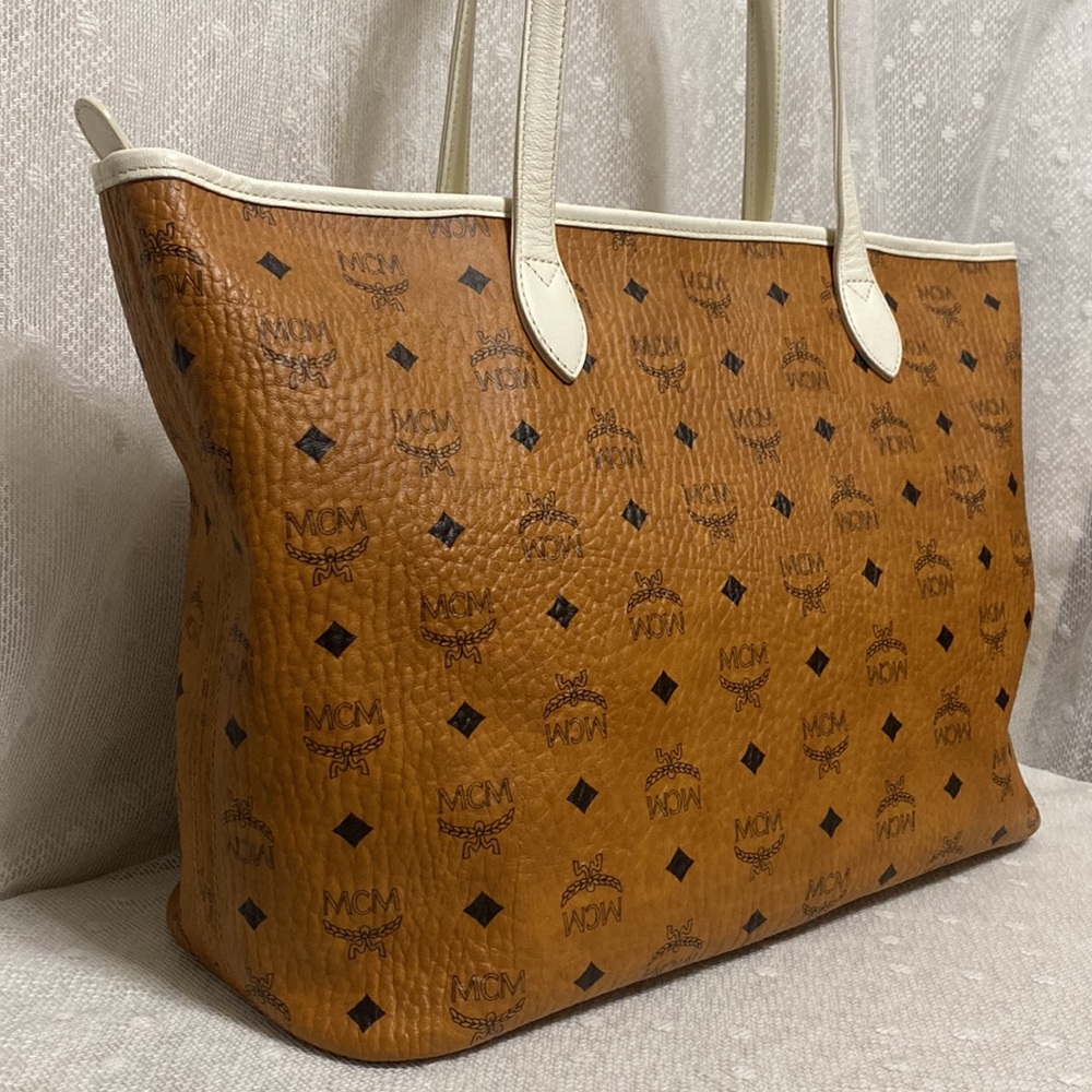 *SOLD*MCM Visetos Zip Top Cognac Brown Coated Canvas Tote - Picture 6 of 17